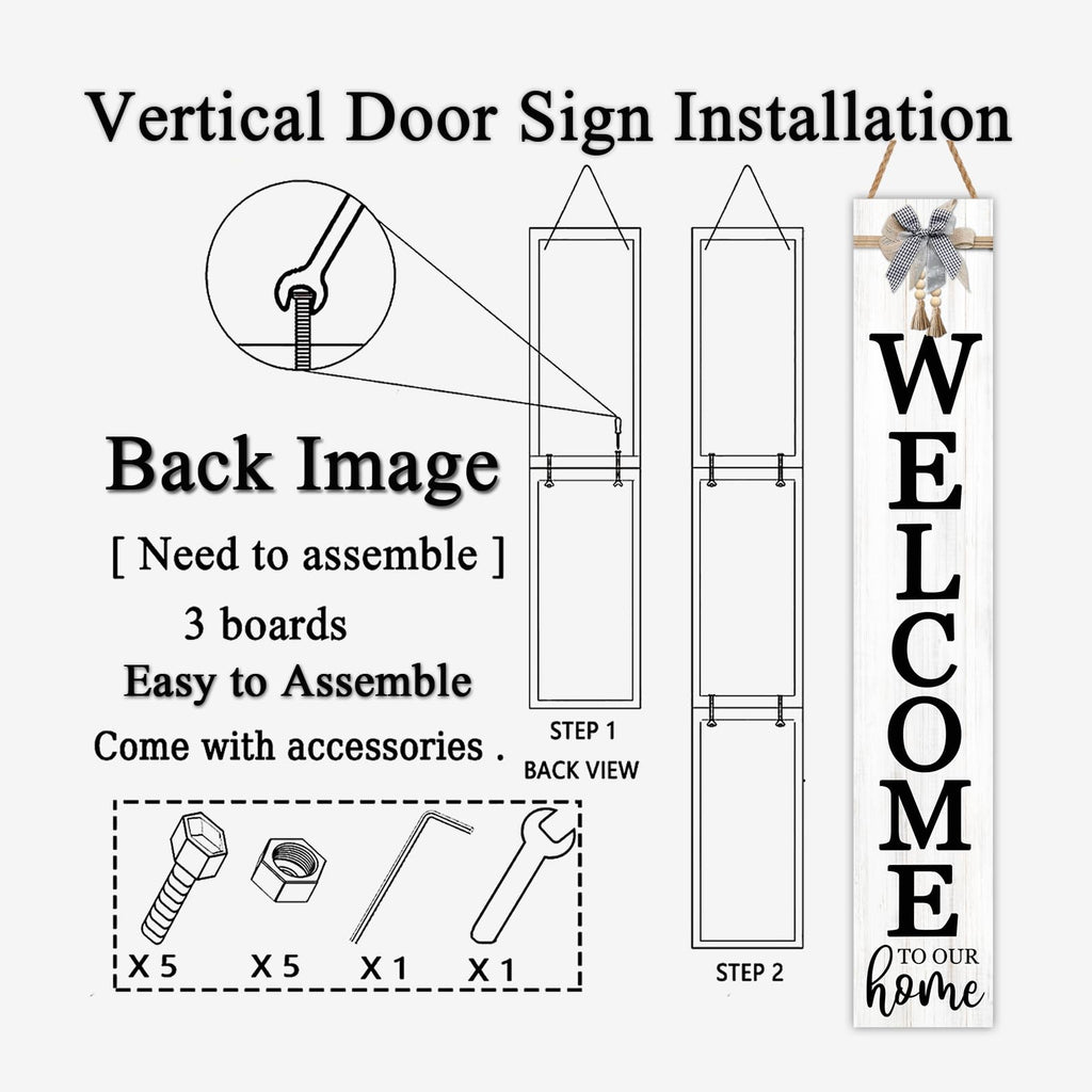 Vertical Wood Welcome Sign 47.2x7.8 Inch Farmhouse Rustic Decor for Front Porch, Outdoor Indoor Tall Standing Front