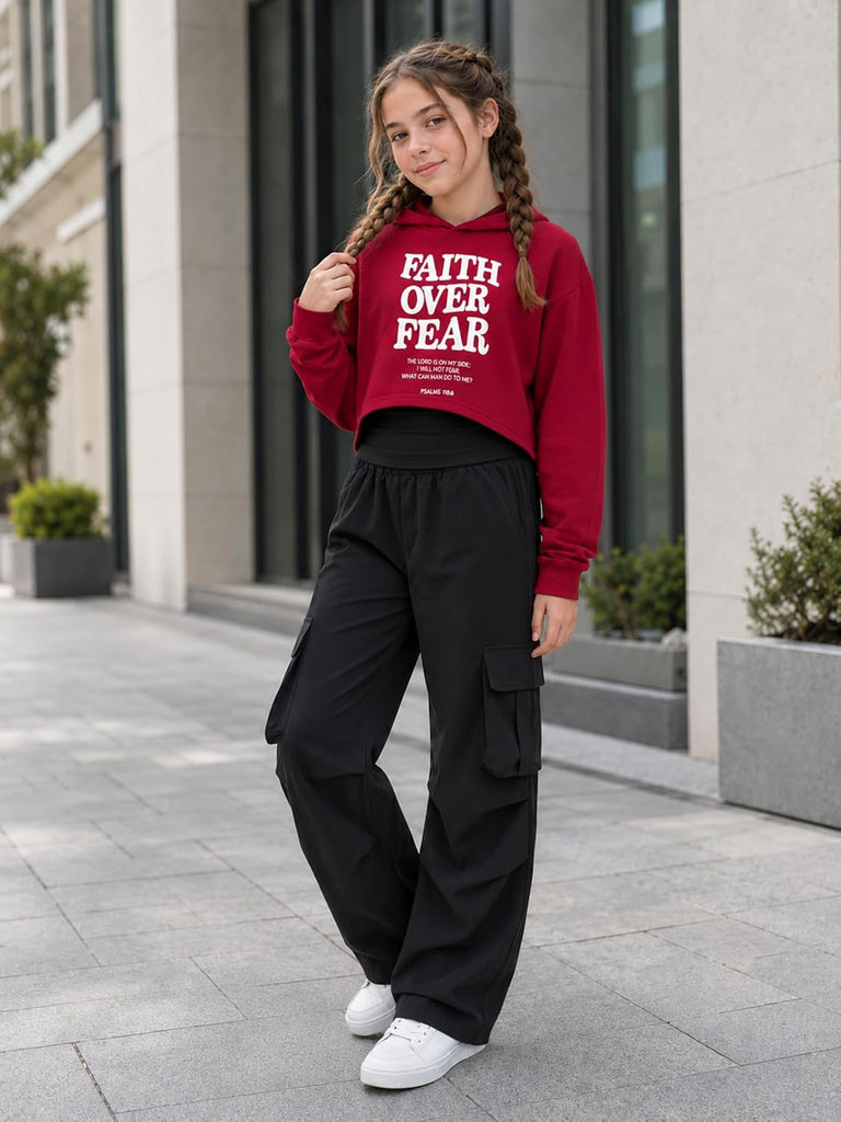Girls 3 Piece Outfits Hoodie and Cargo Pants Set Streetwear Tracksuit Fall Winter for Kids Teens