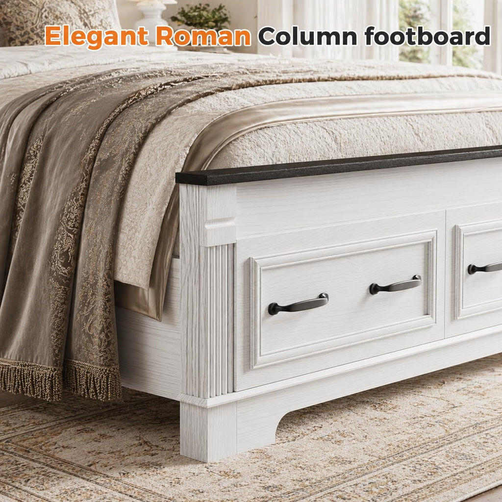 Farmhouse Bed Frame with Storage Drawers Headboard Footboard