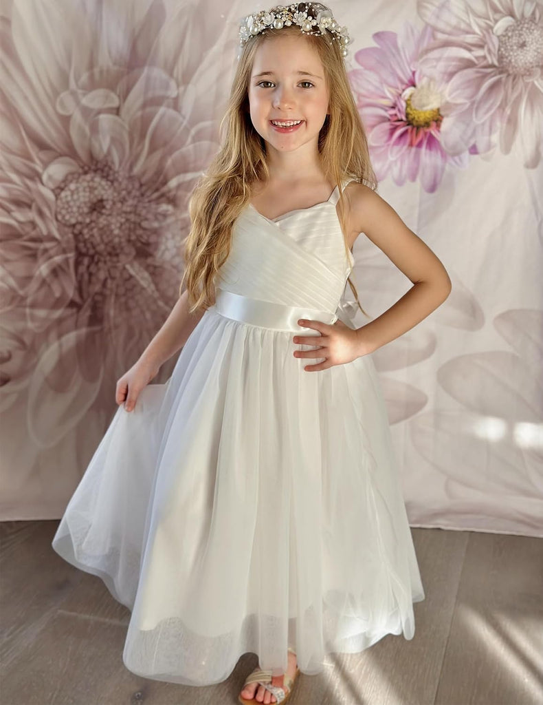 Flower Girl Dress Spaghetti Strap Tulle Long Formal Party Dresses