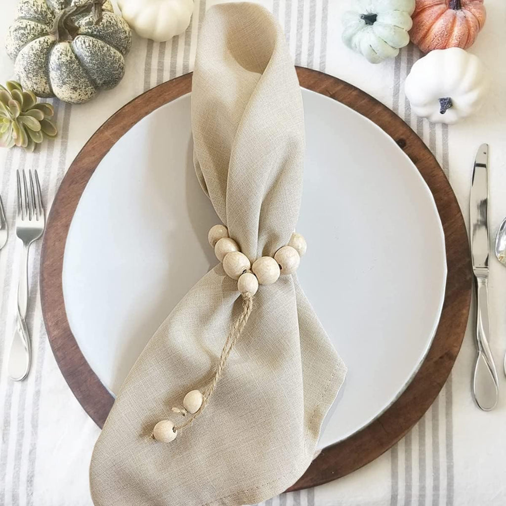 Handmade Napkin Ring with Wood Beads & Jute Twine - Affordable Rustic Wooden Napkin Ring Holder for Table Decoration - Set of 6