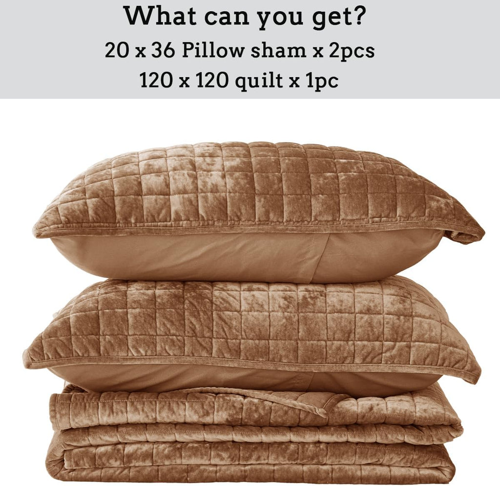Quilt Set Oversized King 120x120 Luxurious Velvet Bedding Sets with 2 Pillow Shams 20x36 3 Pieces Ultra Soft Quilted