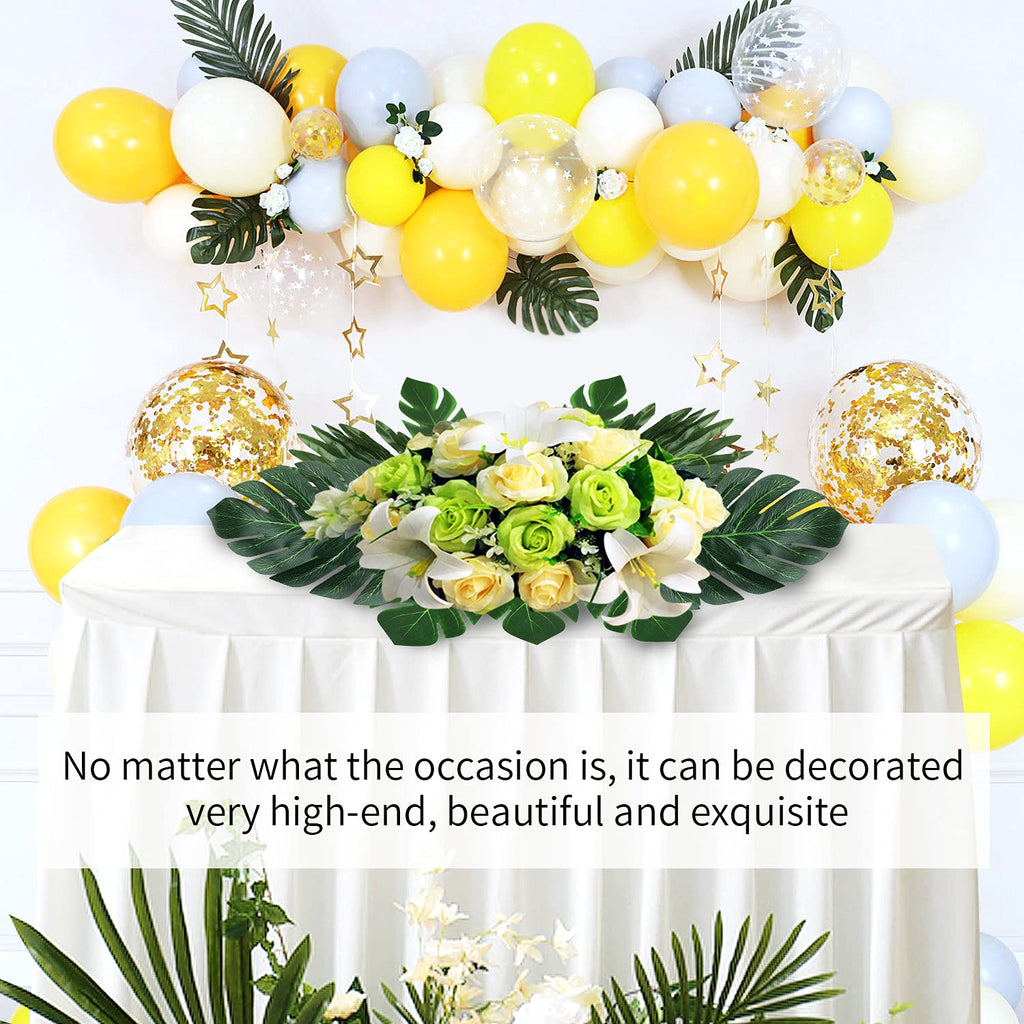 74 Pcs 7 Kinds Artificial Palm Leaves Tropical Fake Leaves, Monstera Leaf for Safari Jungle Hawaiian Dinosaur Luau