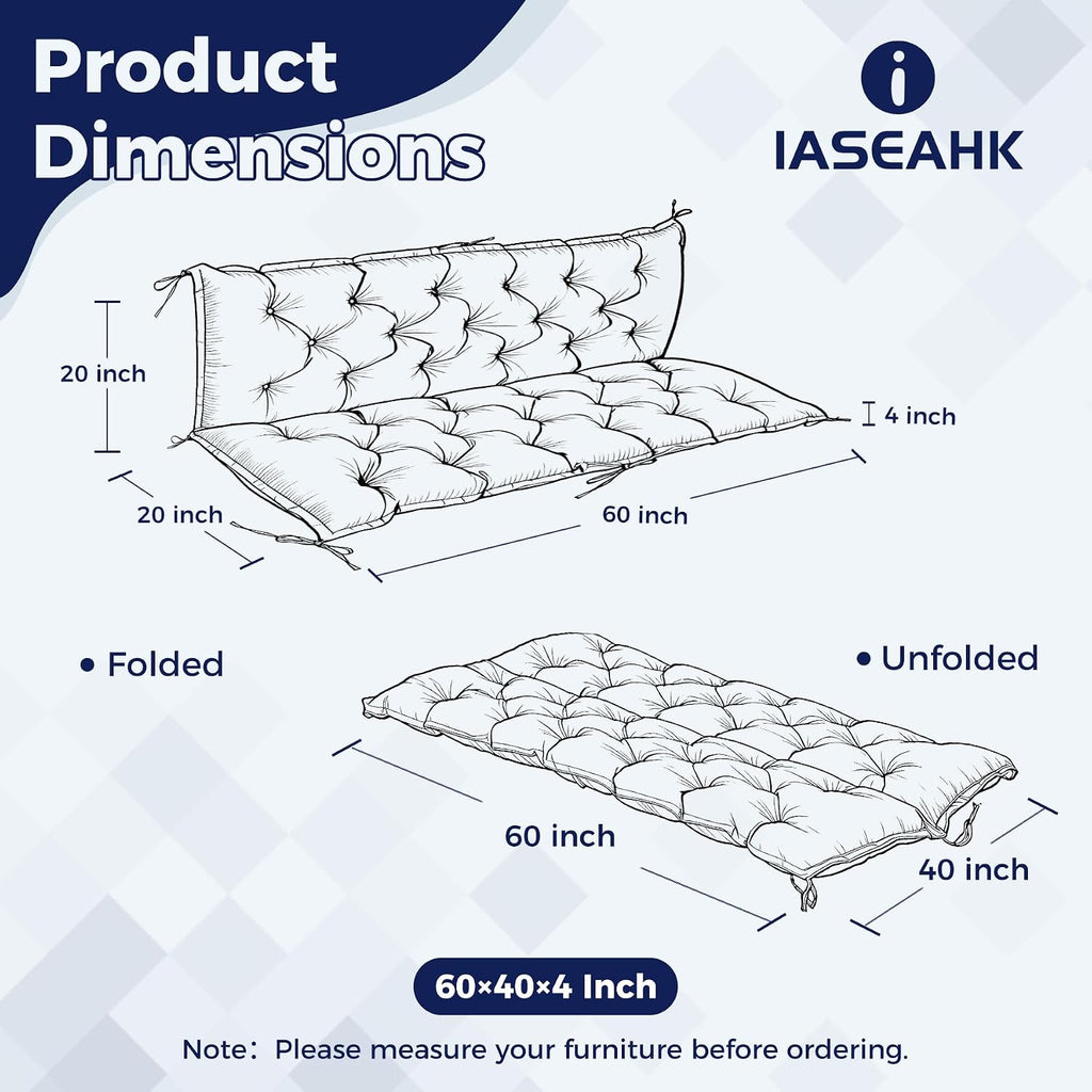 Porch Swing Cushions, 60×40×4 Inch, Waterproof, Navy Blue | Patio Swing Cushions for Outdoor Furniture, Fade