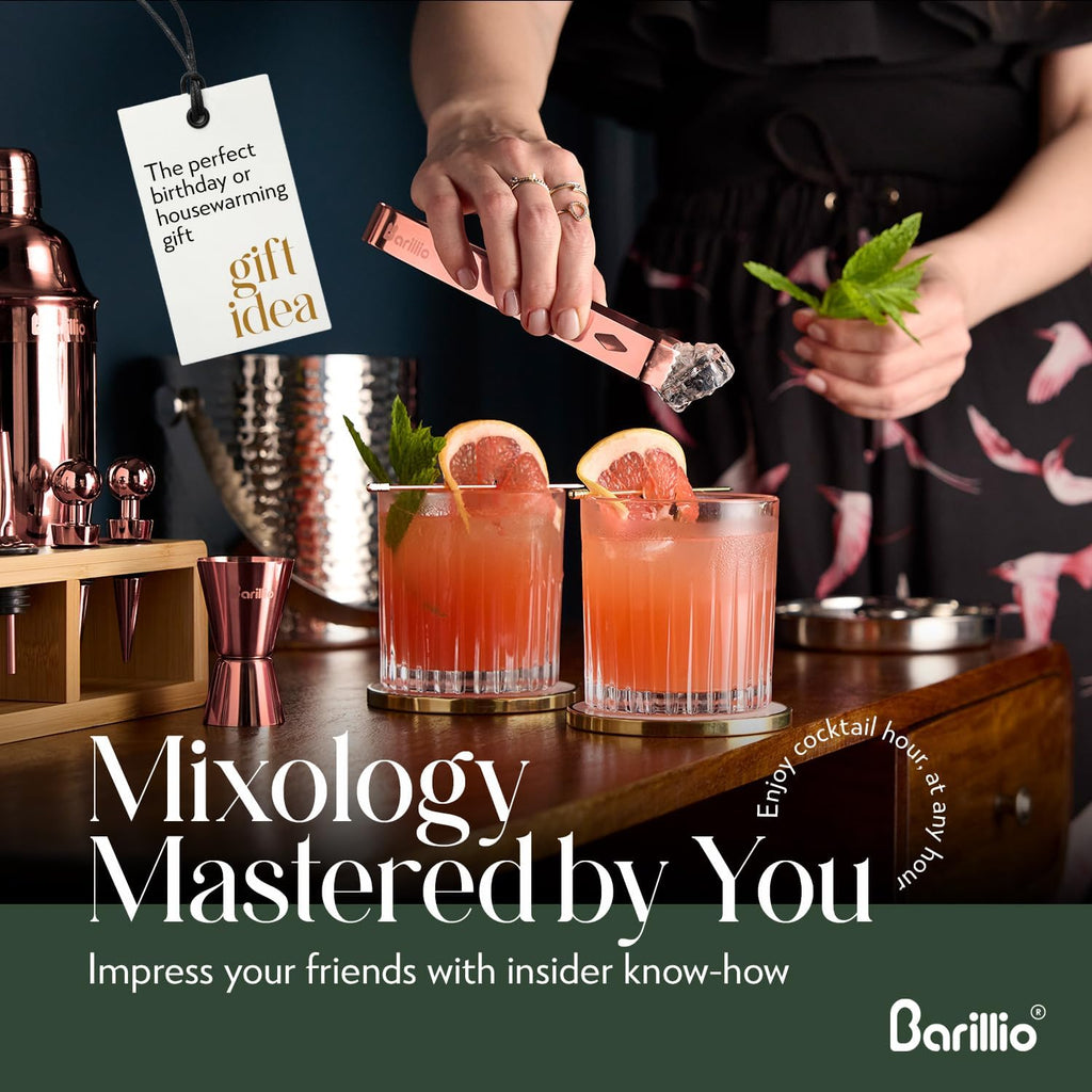 Rose Gold Bartender Kit - Stainless-Steel Cocktail Shaker Set w/Bamboo Stand - Mixology Bar Tools w/Drink Shaker - Set of 23