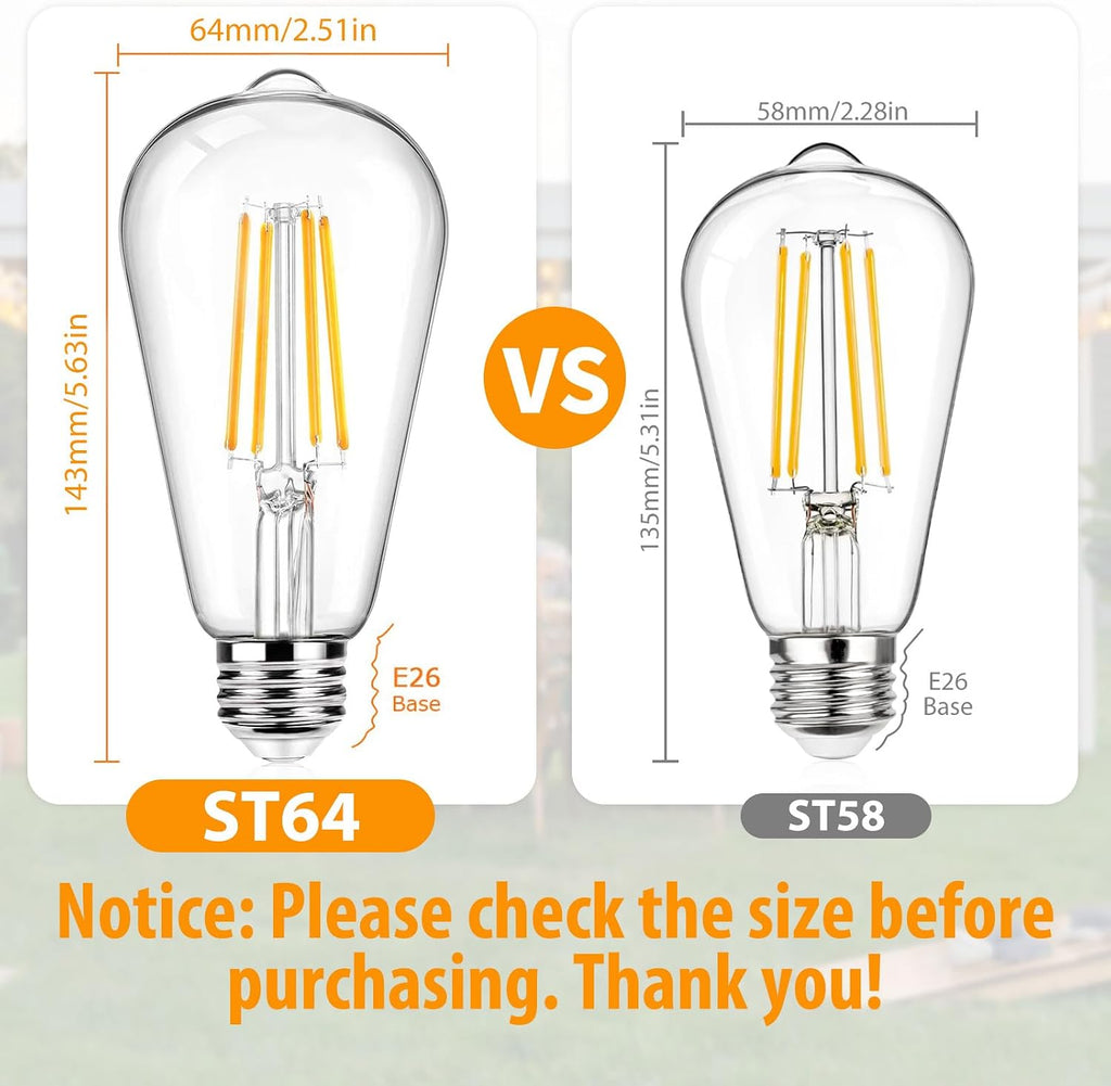 ST64 Large Vintage LED Edison Bulbs, 60W Equivalent 7W, 800Lumens, Dimmable Antique LED Filament, 2700K Warm