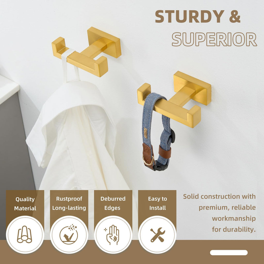 Double Towel Hook Brushed Dark Gold, Bath Robe Holder, 2 Pack