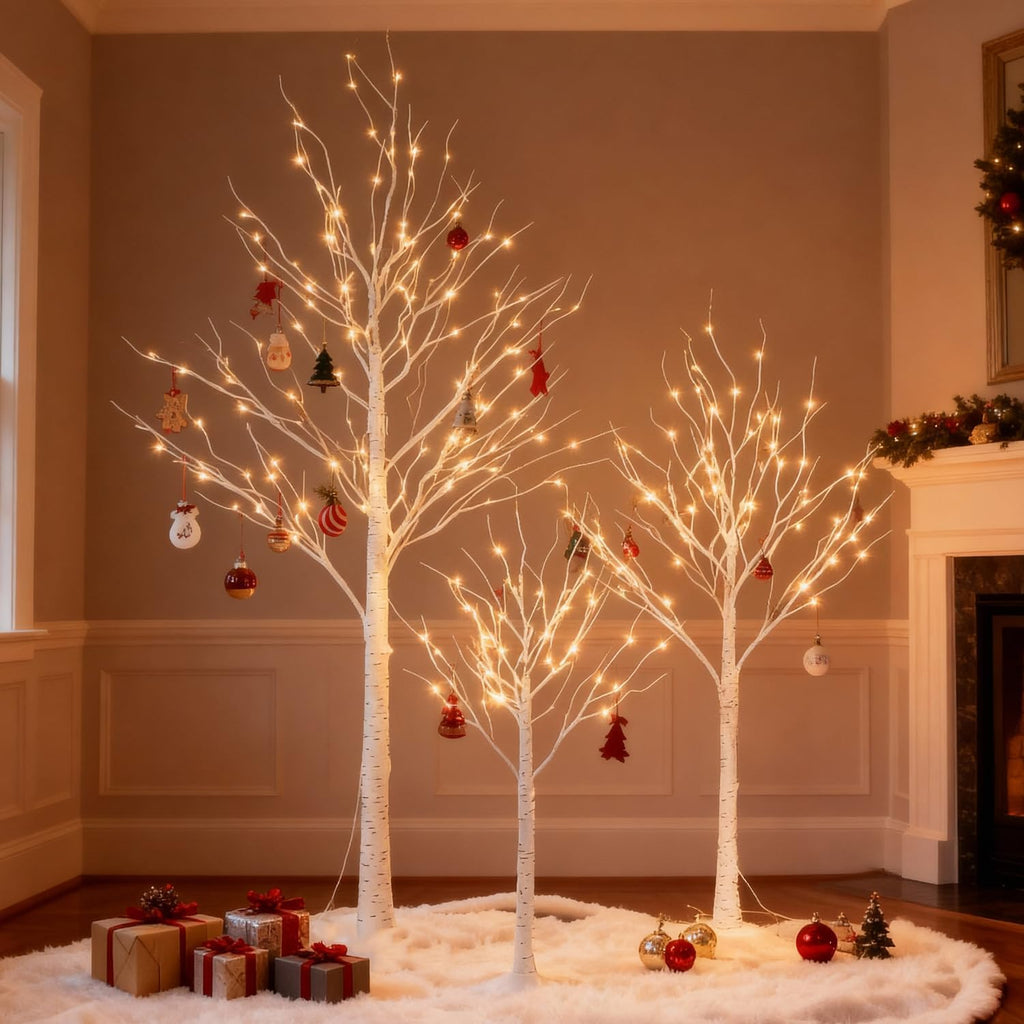 LED Birch Tree Light Set - 4ft, 6ft, 8ft Trees with Warm White Lights - Indoor Outdoor Christmas Wedding Party