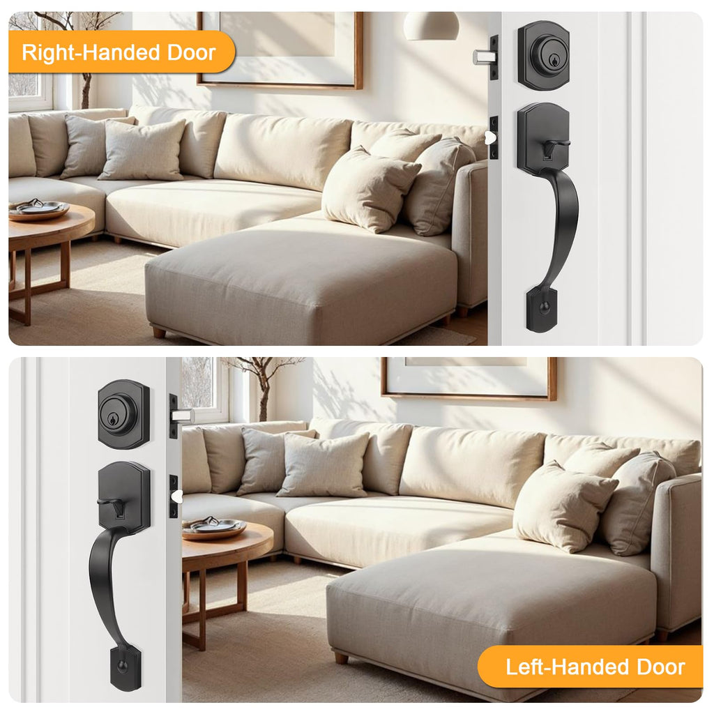 Front Door Lock Set Black Front Door Handle Set, Entry Door Locksets with Deadbolt Single Cylinder Front Door Handle