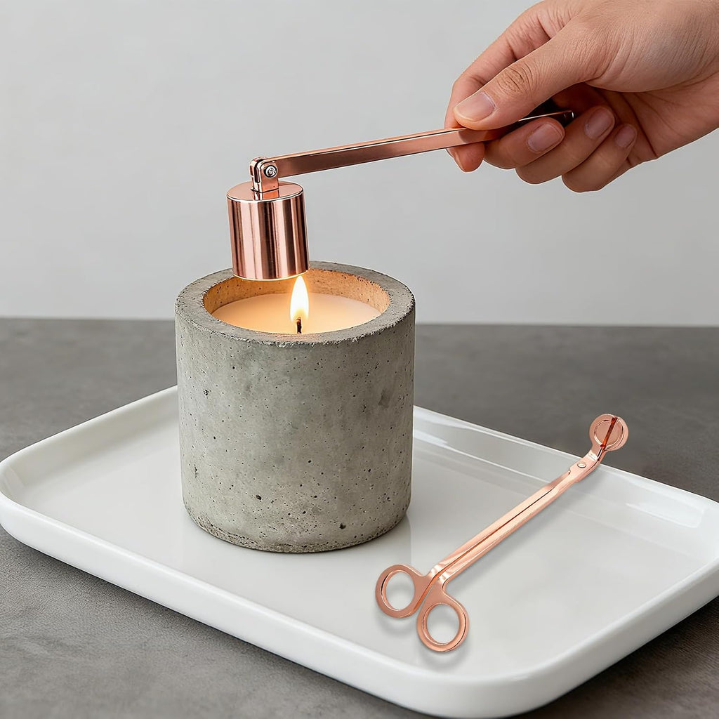 Candle Snuffer and Wick Trimmer, Rose Gold - Set of 4