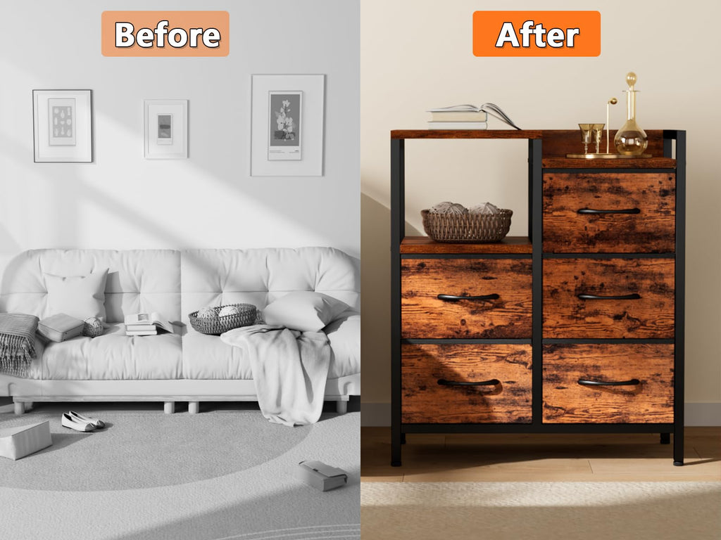 Rustic Brown Dressers , 5 Drawer Dresser for Closet