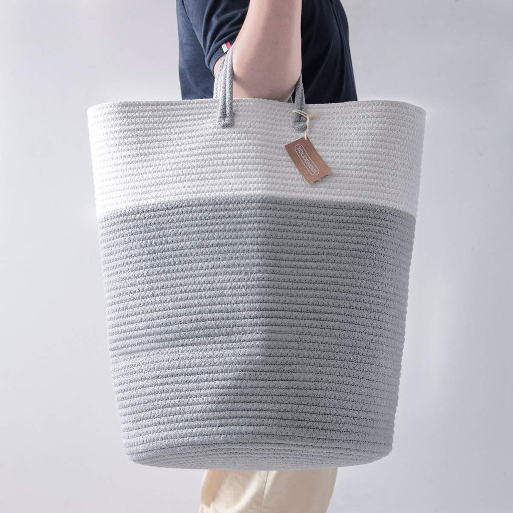 Cotton Laundry Hamper, 58L Tall Storage Basket-Grey
