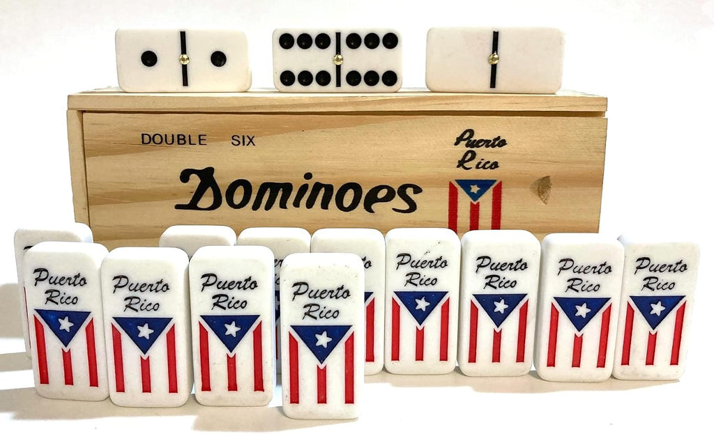 Puerto Rico Dominoes Accessories Puerto Rican Quality Made Domino in Wooden Box - Adult Size, Boricua Style Dominoes