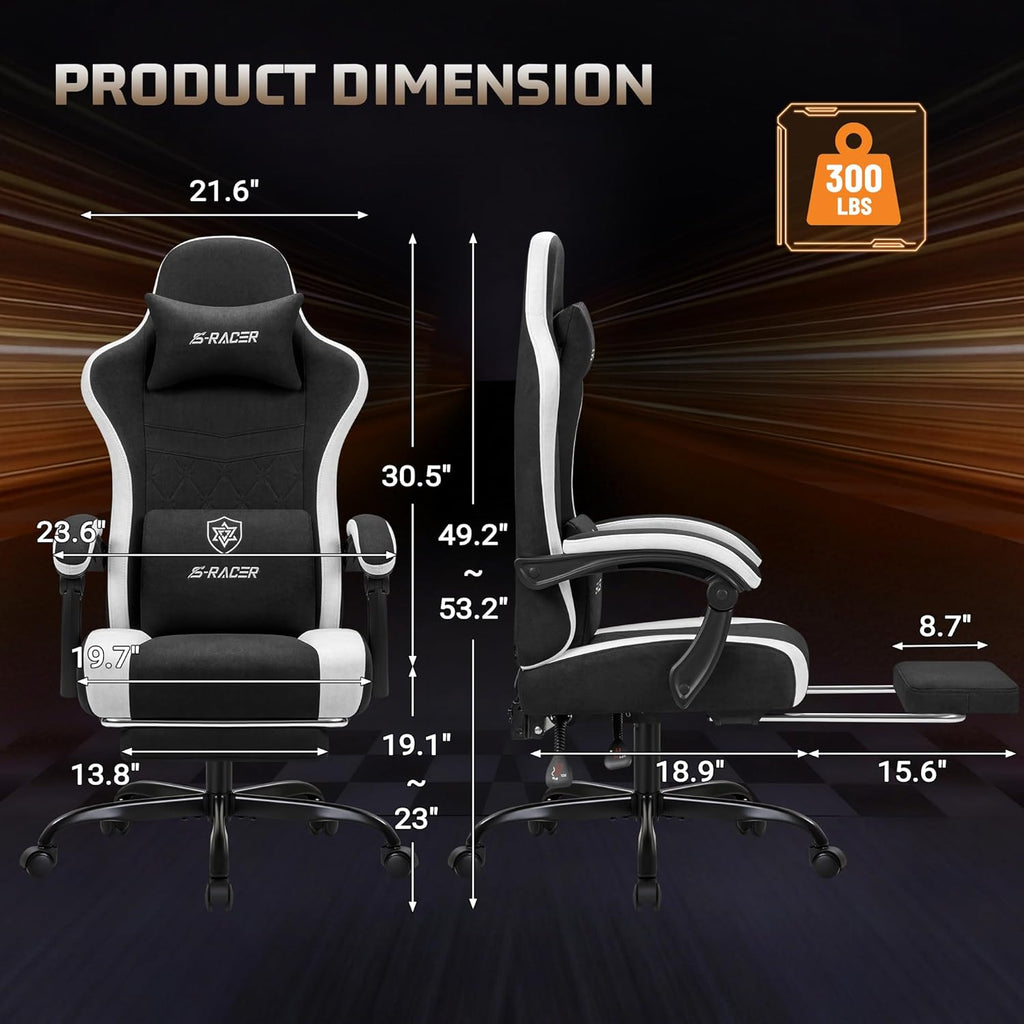 Gaming Chair with Massage & Footrest, Ergonomic Computer Office Chair, High-Back Racing Style Reclining Chair with
