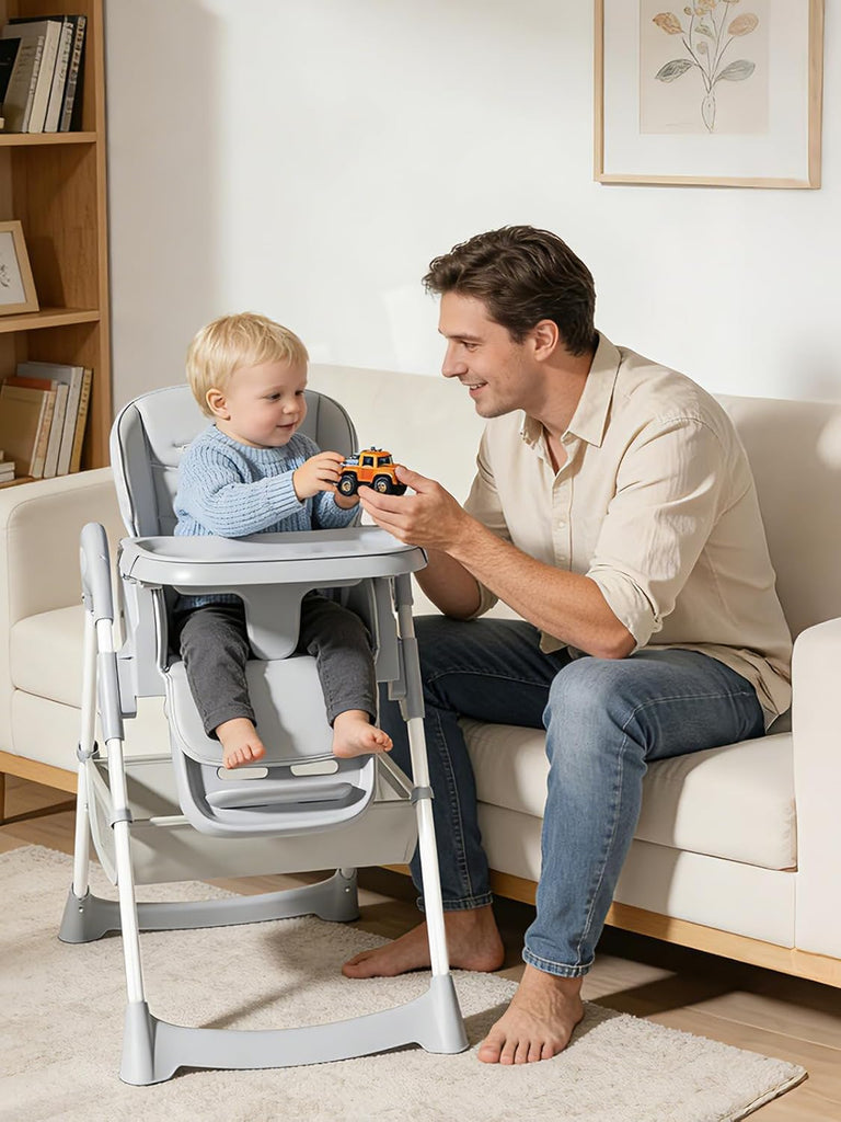 Baby High Chair, Foldable Convertible High Chair for Babies & Toddlers, Adjustable Height & Recline with Removable