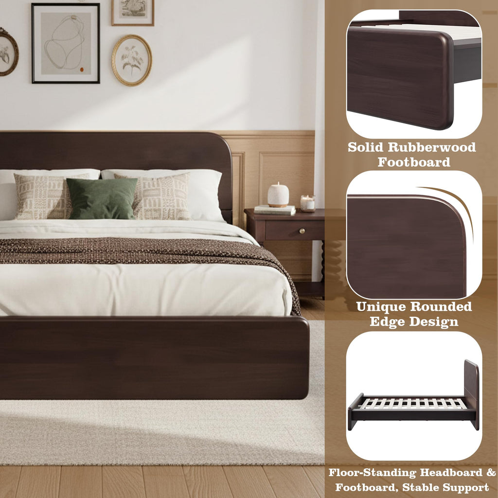 King Walnut Platform Bed with Rounded Headboard