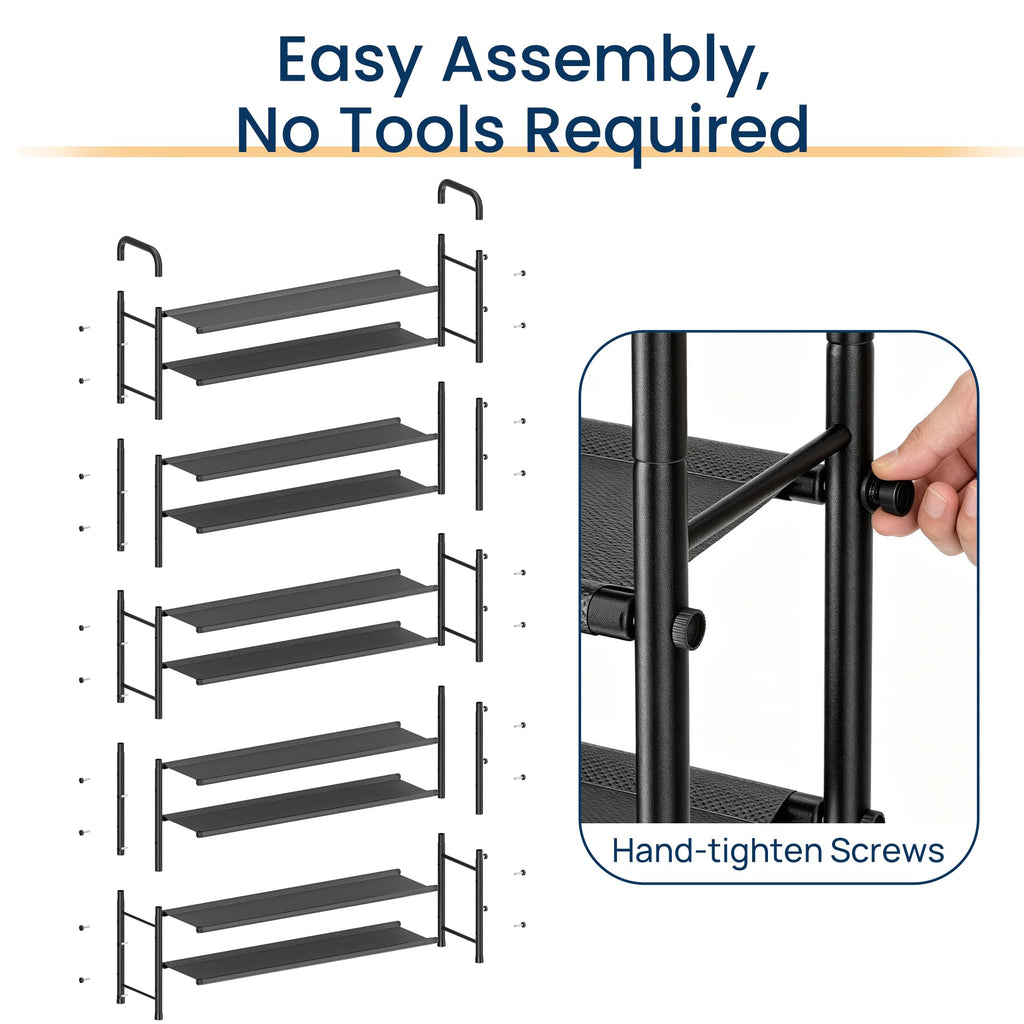 Large Shoe Rack Garage Storage, 10 Tier Tall Metal Shelf, Black