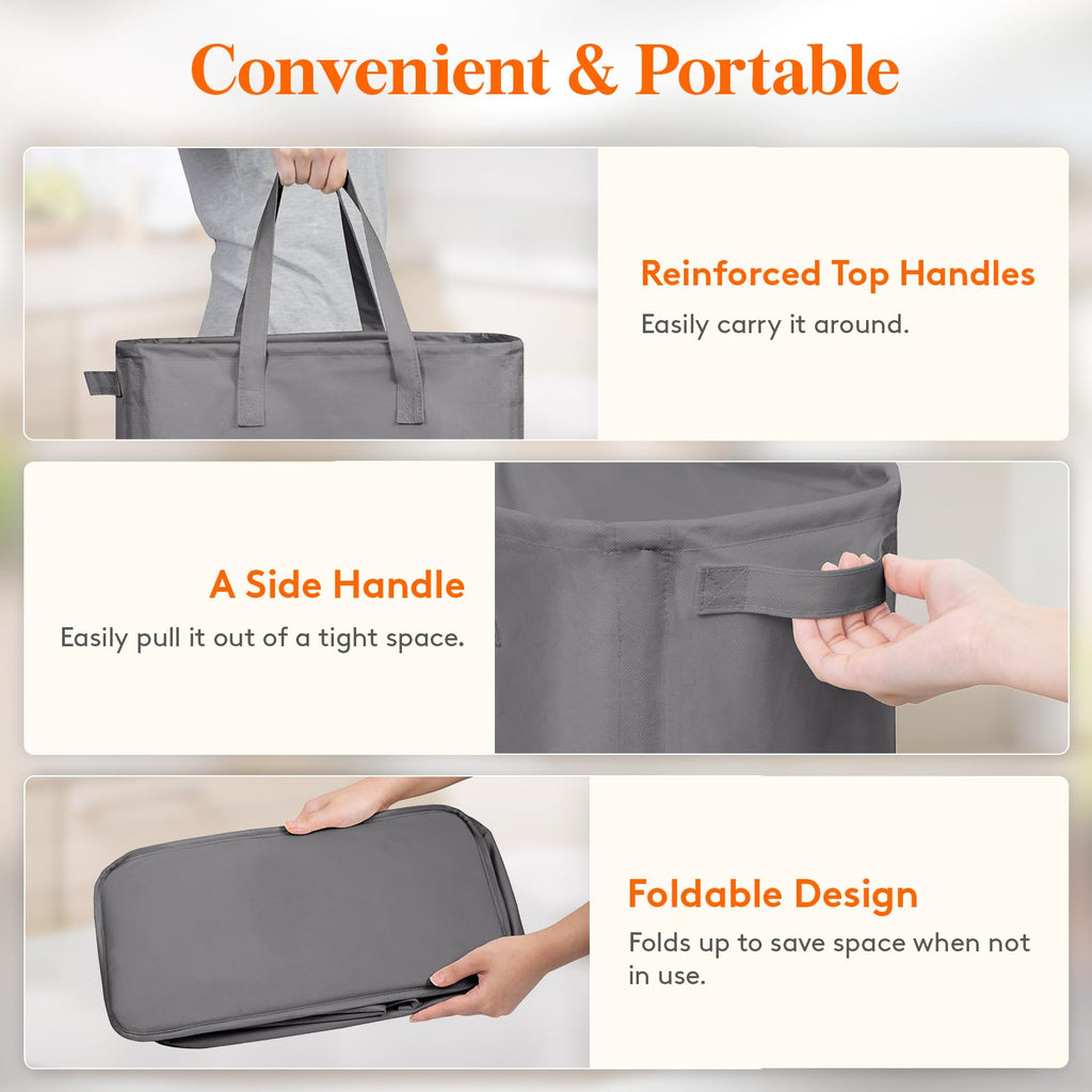 2 Pack Slim Laundry Hamper with Handles, 65L, Grey