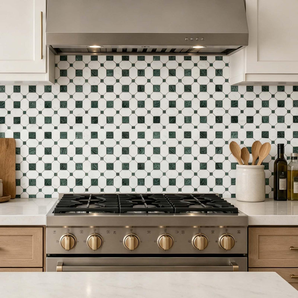 2 Inch Long Octagon Marble Mosaic Tile for Wall Floor, 5 Sheets