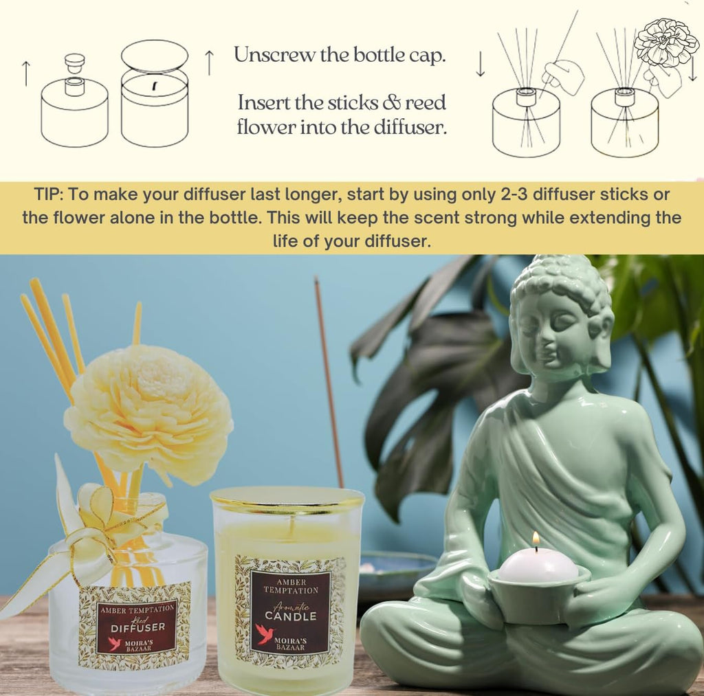 Elysian Essence Aromatherapy Gift Set - Luxury Candle and Flower Reed Diffuser - Perfect Scented Gift for Women - Set of 2