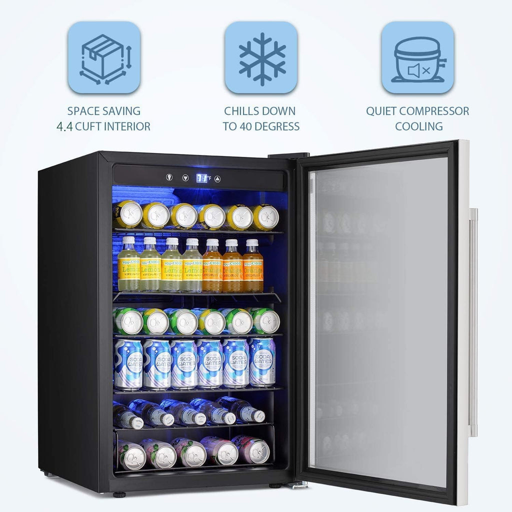 Beverage Refrigerator Cooler - 145 Can Mini Fridge Glass Door for Soda Beer or W