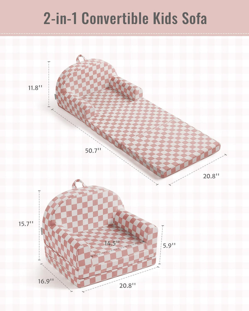 Foldable Kids Couch, in-1 Kids Sofa Chair, Blush Check