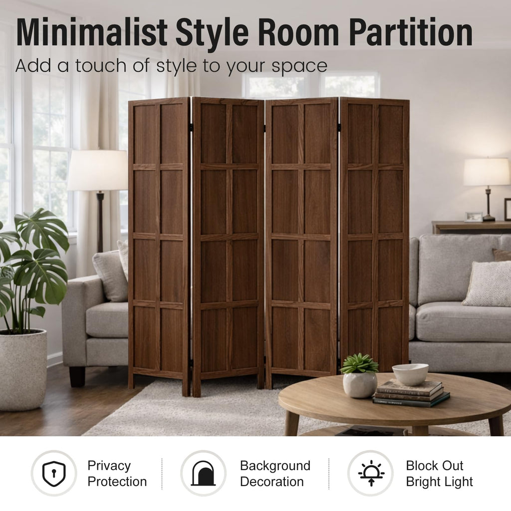 4 Panel Wood Room Divider and Folding Privacy Screen 67′′, Brown