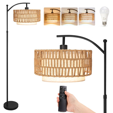 Arc Floor Lamp with Remote, 57.5"-67" Height Adjust Dimmable Bulb Floor Lamps with 3 Color Temps, Boho Standing Lamp