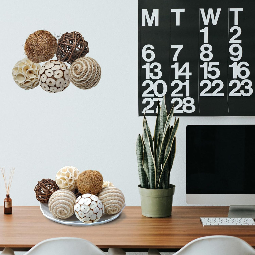 2.5" Decorative Balls for Bowls, Natural Handmade Orbs Bowl Filler Decor, Table Centerpiece & Dough Bowl Vase - Set of 10