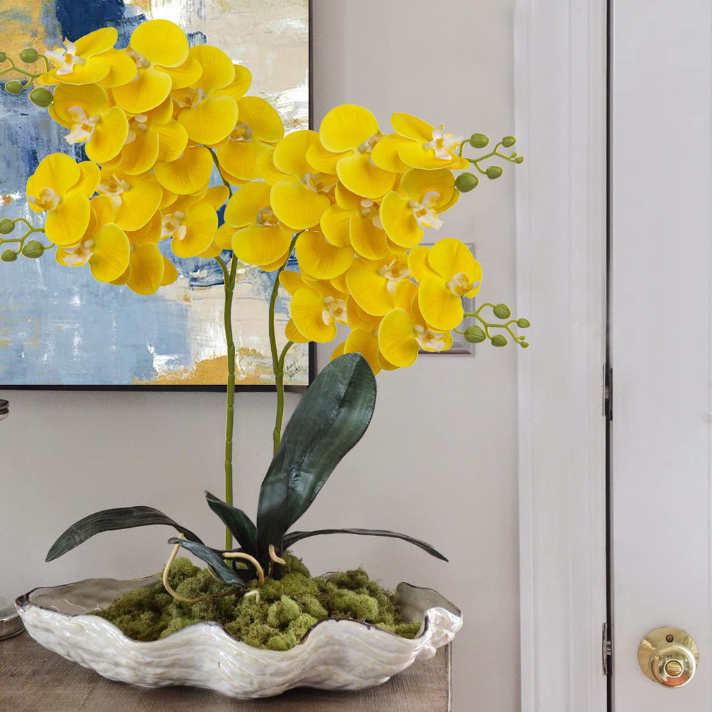 30 Inch Yellow Orchids Artificial Flowers Real Touch Phalaenopsis Spray Artificial Orchid Stems with 12 Orchid