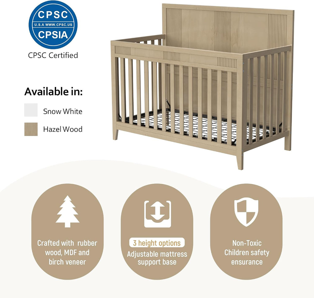 Safe Crib, Pine Solid Wood, Non Toxic Finish, Hazel Wood