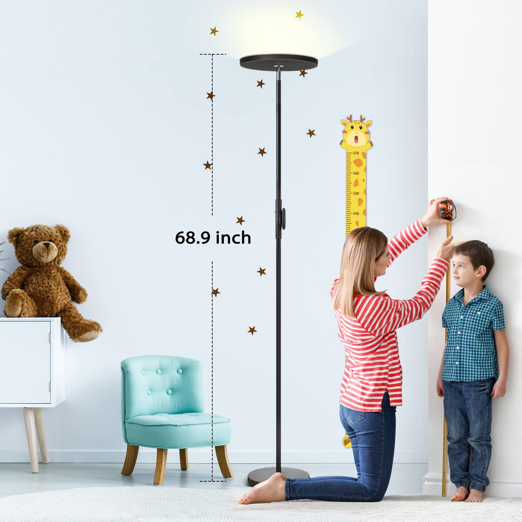 LED Torchiere Floor Lamp with Remote, Stepless Dimmable, Black Gold