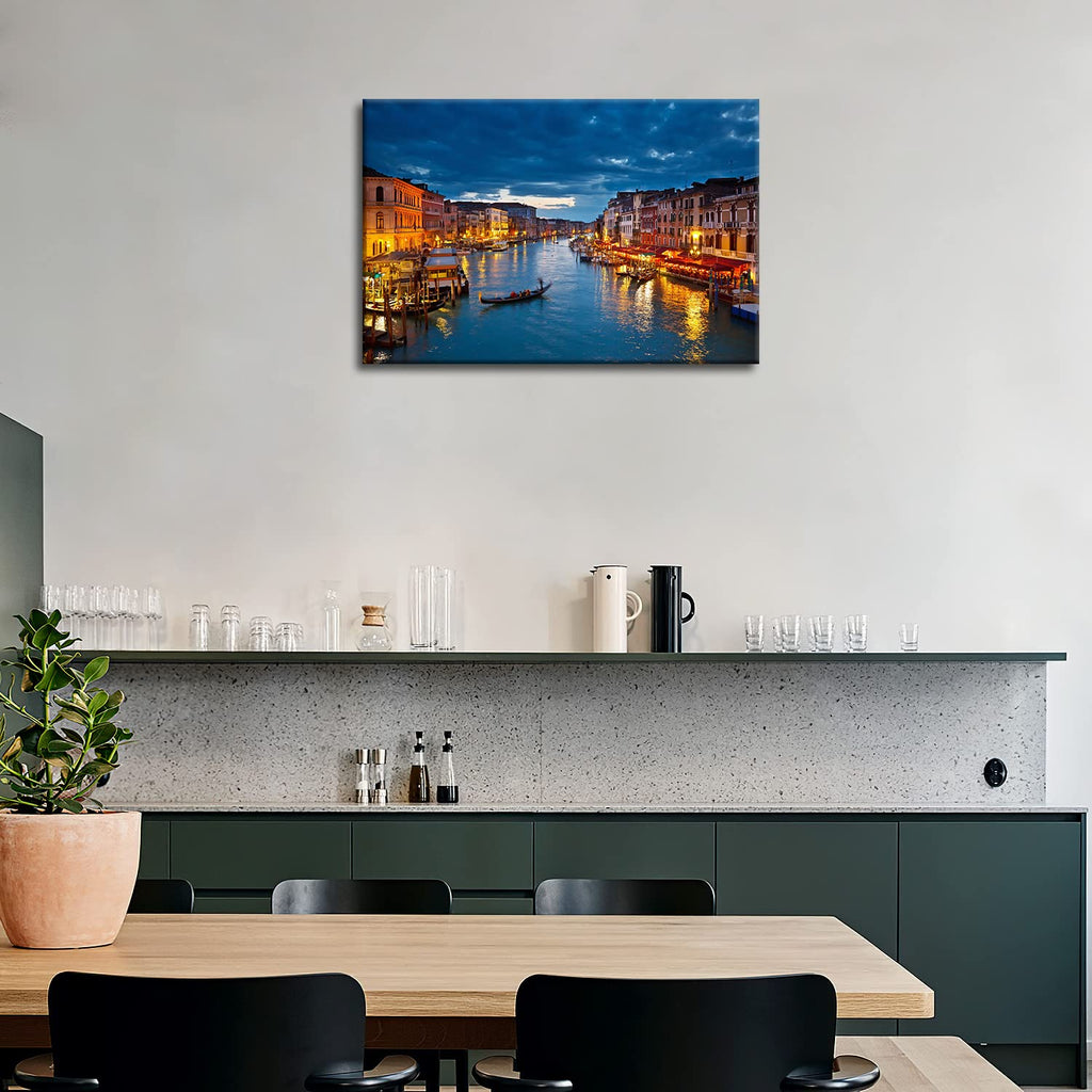Italy Venice Grand Canal At Night Wall, The Picture Print On Canvas
