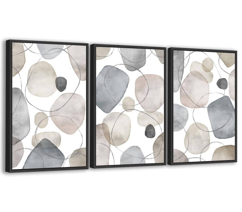 Large Abstract Canvas Wall Art - Geometric Framed Wall Decor Modern Circles and Lines Paintings Light Colors