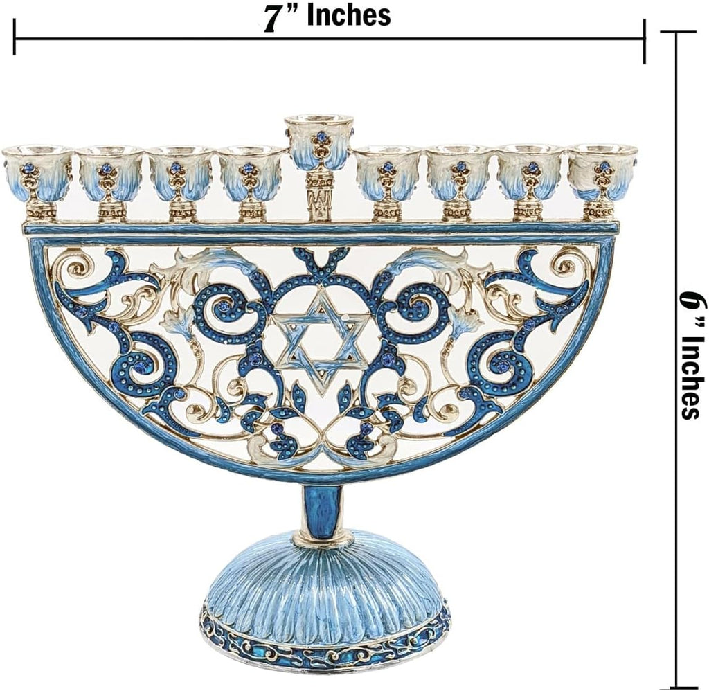 Hanukkah Hand Painted Enamel Star, of David 7 Inches Tall Enameled Metal