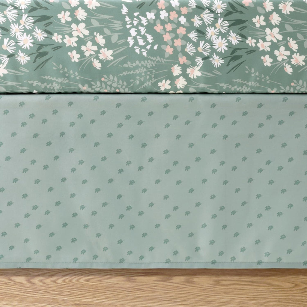 Sage Meadow 3-Piece Baby Girl Crib Bedding Set - Botanical Nursery Quilt Comforter, Sheet & Skirt - Floral Baby Crib