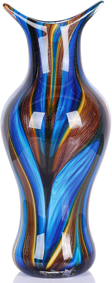 Hand Blown Glass Vase for Flowers, Murano Style Swirl Art Decorative Glass Vases Decor, Wedding Table Centerpiece
