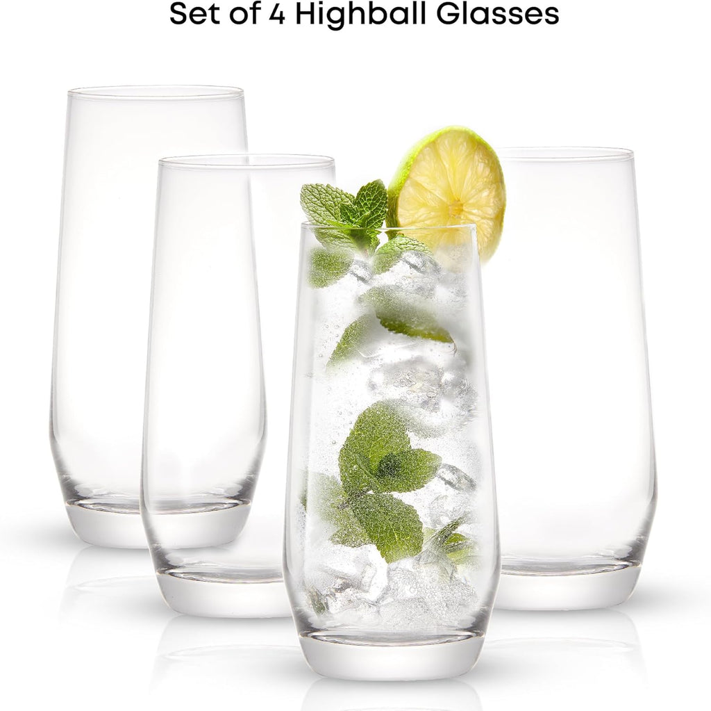 Gwen 18.5 oz Highball Glasses, 4pc Tall Glass Sets. Lead-Free Crystal Glass Drinking Glasses. Water Glasses, Mojito