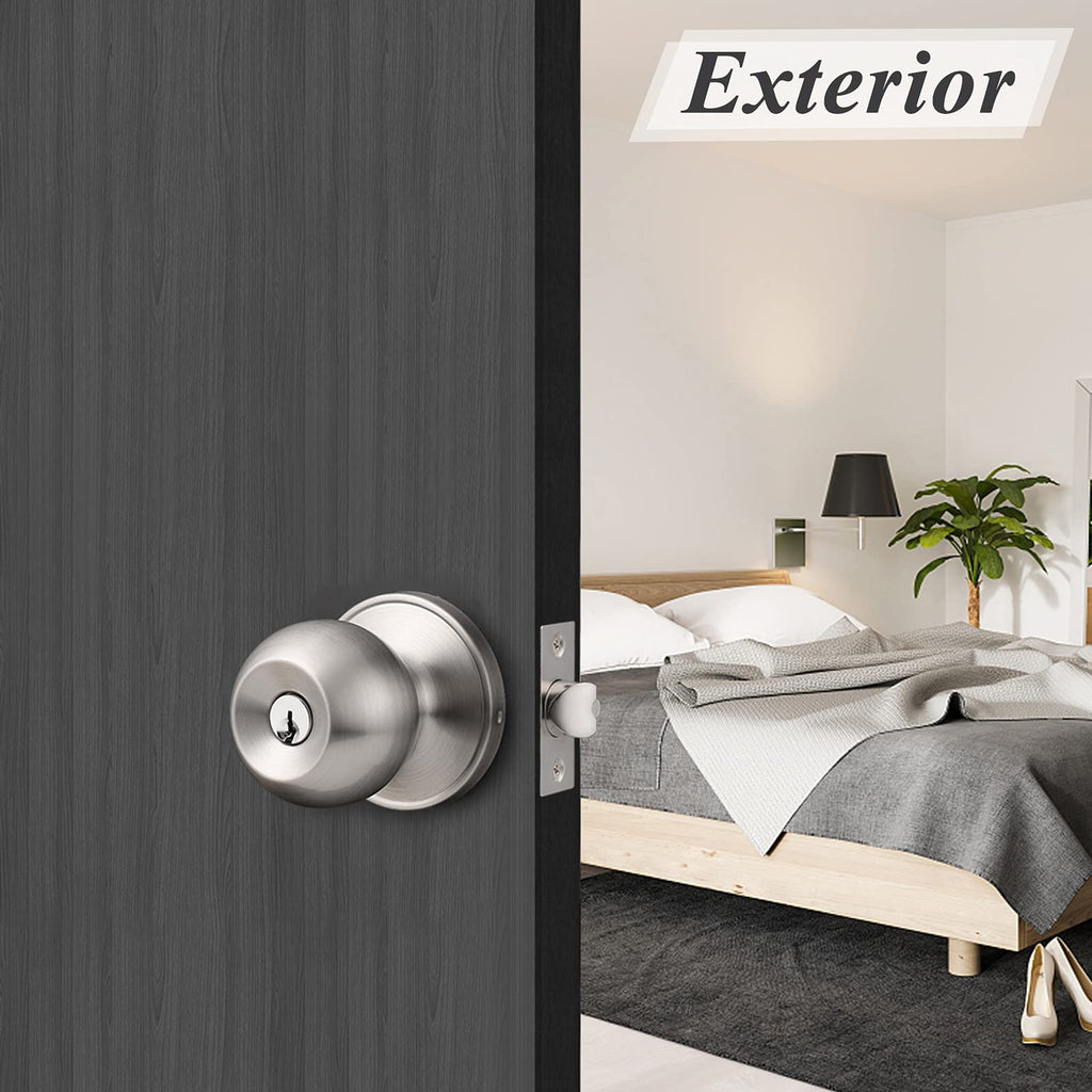 2 Pack Keyed Alike Door Knobs Combo Pack, Brushed Nickel Ball Entry Door Knobs Entrance Lockset, Interior Exterior