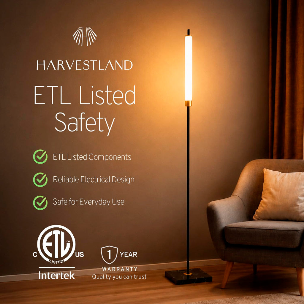 Floor lamp, 56" LED standing light 16W 3000K Modern Marble Lamp with 50, 000-Hour LED, Black & Brass standing lamp