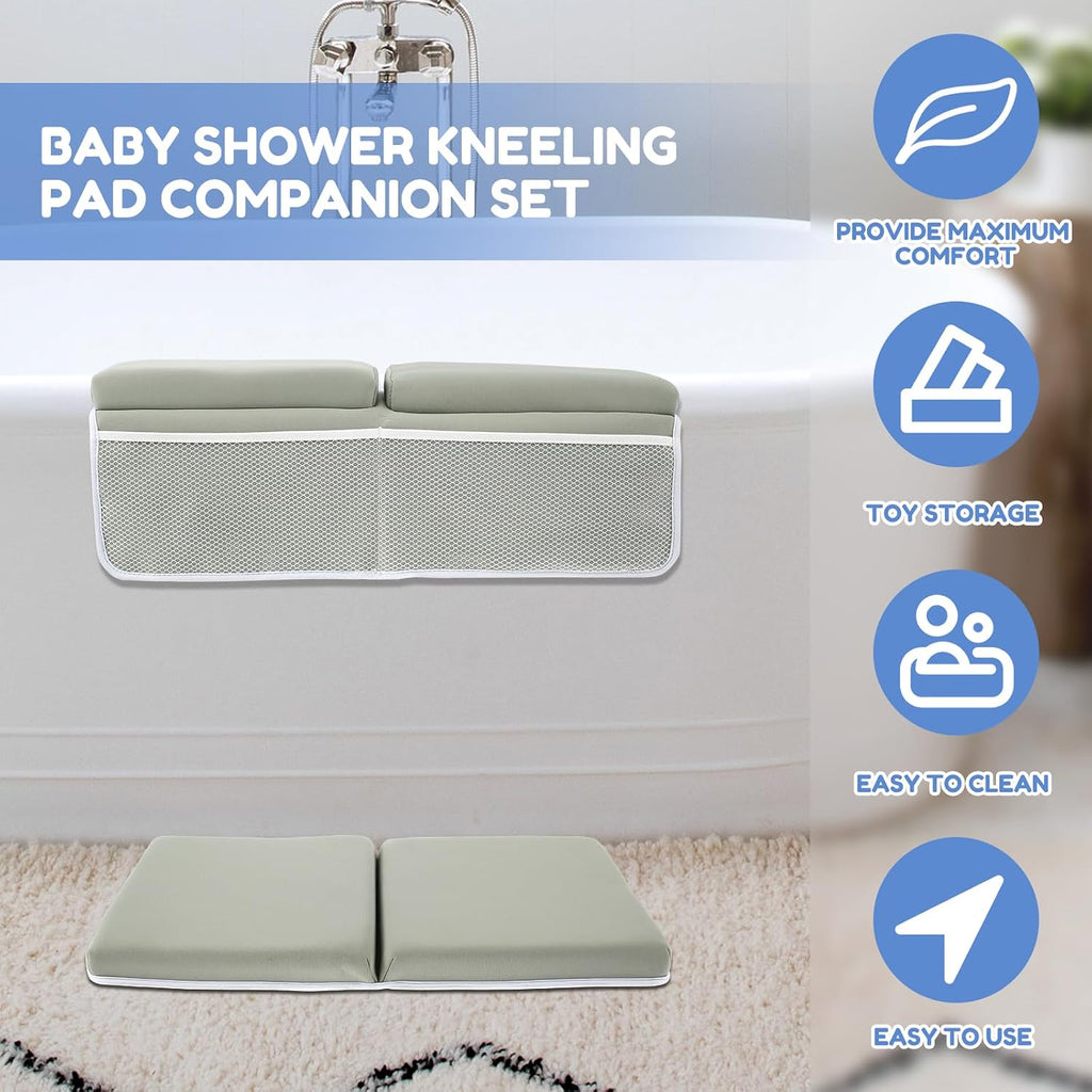 Bath Kneeler and Elbow Rest Pad Set, Extra Large Memory Foam Kneeling Pad with 4 Toy Storage Pockets, Non-Slip Foam