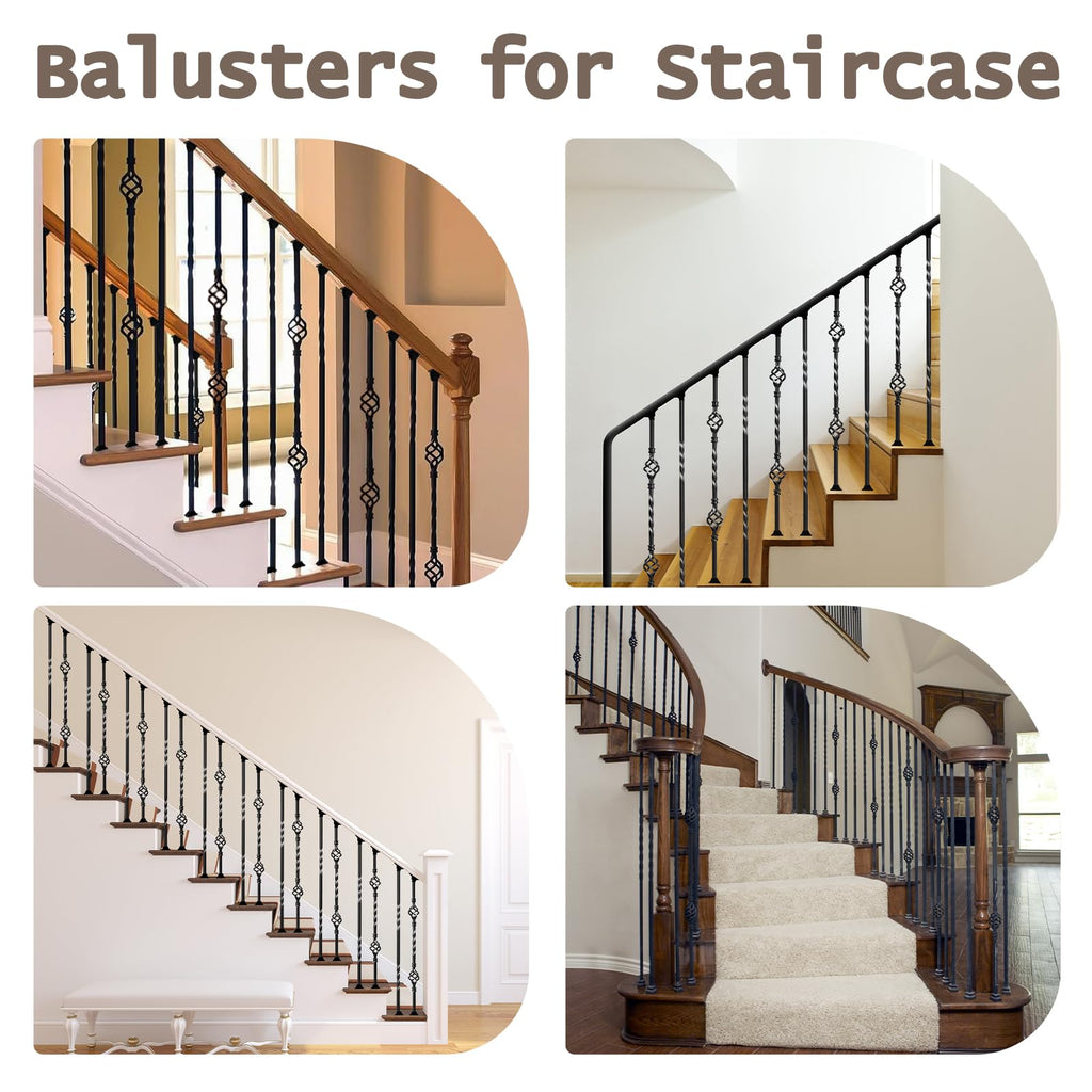 30 Pack Wrought Iron Balusters for Staircase Interior, 1/2" x 44" Hollow Deck Spindles Stair Railing Indoor with 60