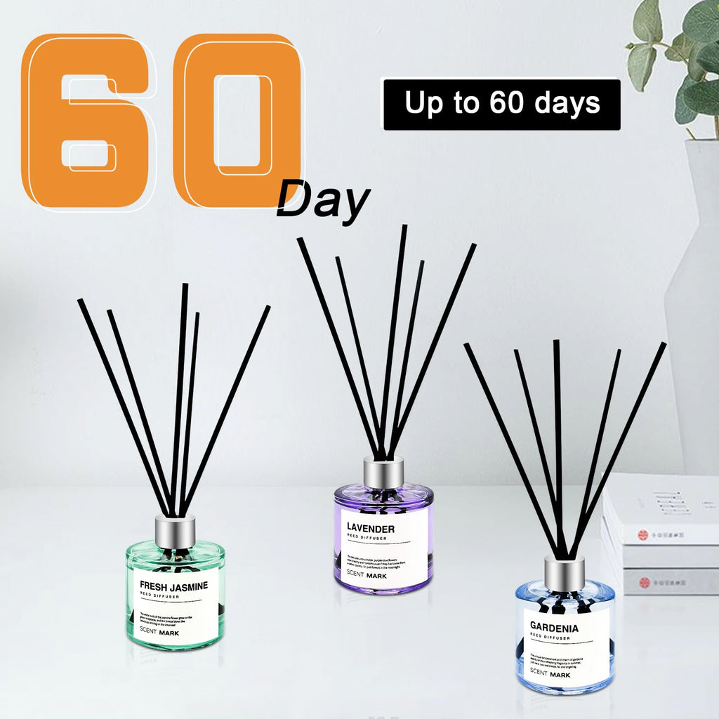 Reed Diffuser Set of 3 Pack, 50ML Lavender Jasmine Gardenia Scented Oil Diffuser with 5 Sticks, Home Fragrance Reed