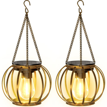Solar Lanterns Outdoor Waterproof, Upgraded Bronze Metal Hanging Solar Lights Outdoor Lanterns, Brighter Auto On/Off
