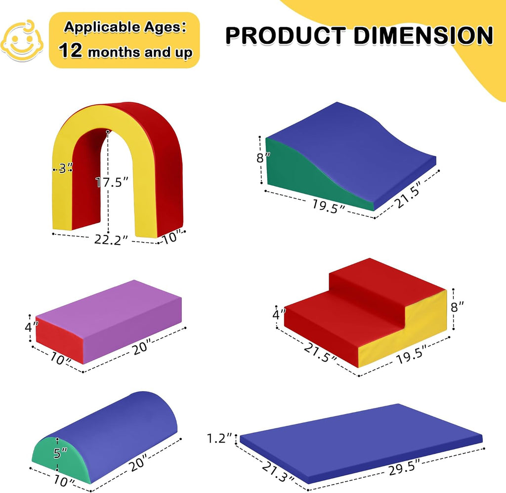 10 Piece Foam Climbing Blocks for Toddlers, Soft Play Set Blocks