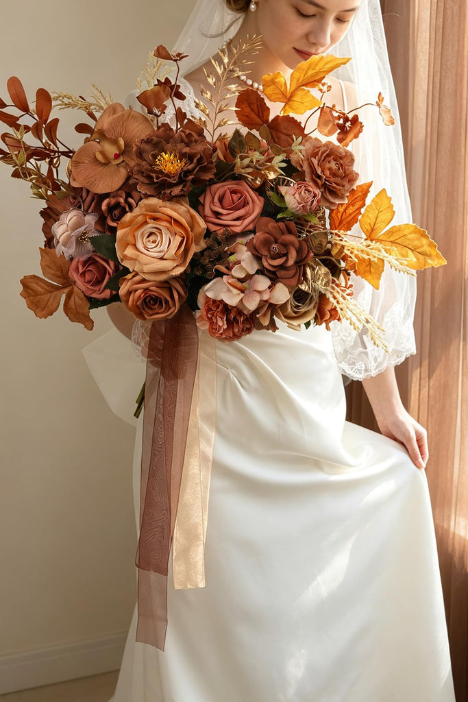 Wedding Bouquet for Bride, Round Silk Bridal Flower Bouquet