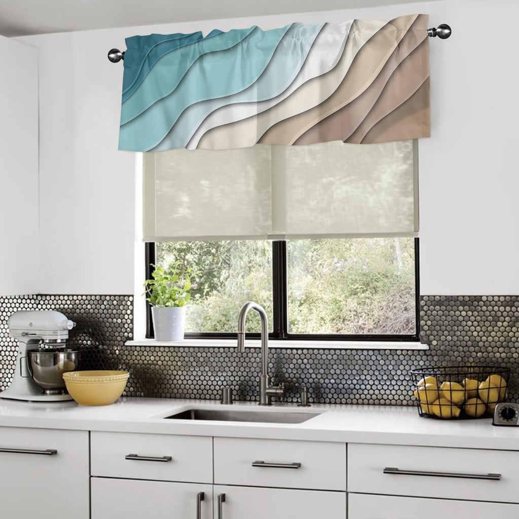 Teal Blue Modern Geometric Curtain Valance for Windows Rod Pocket Valance Window Treatments Turquoise Brown Abstract