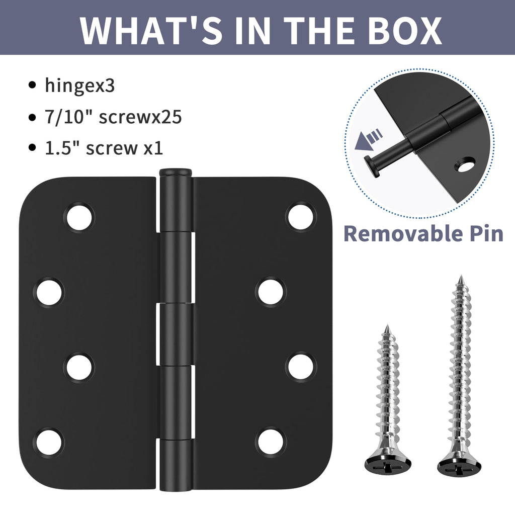 Door Hinges 4 Inch, Matte Black Exterior Door Hinges 3 Pack