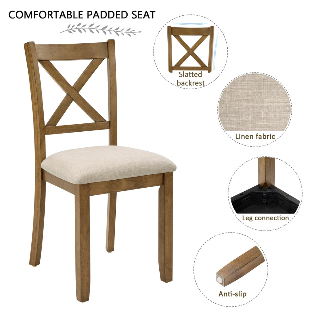 6-Piece Dining Set, 58.5" Table with X-Back Chairs & Upholstered Bench