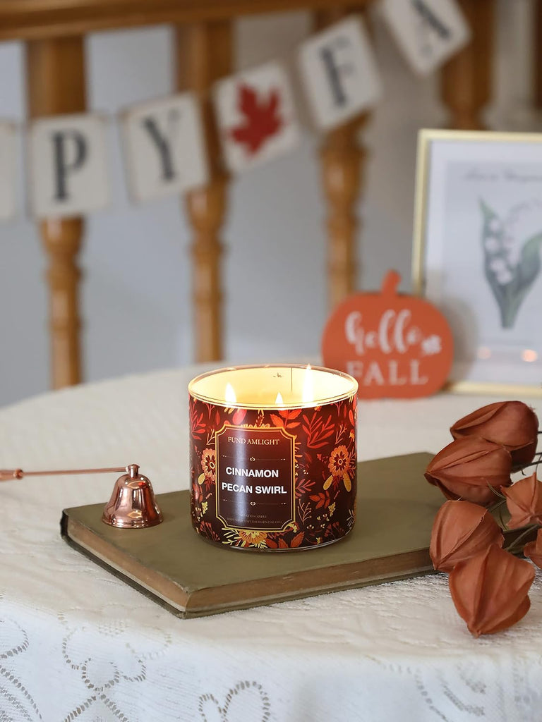 Fall Candles, Cinnamon Pecan Scented Candle,14oz 3 Wicks Soy Wax Candle - Set of 14